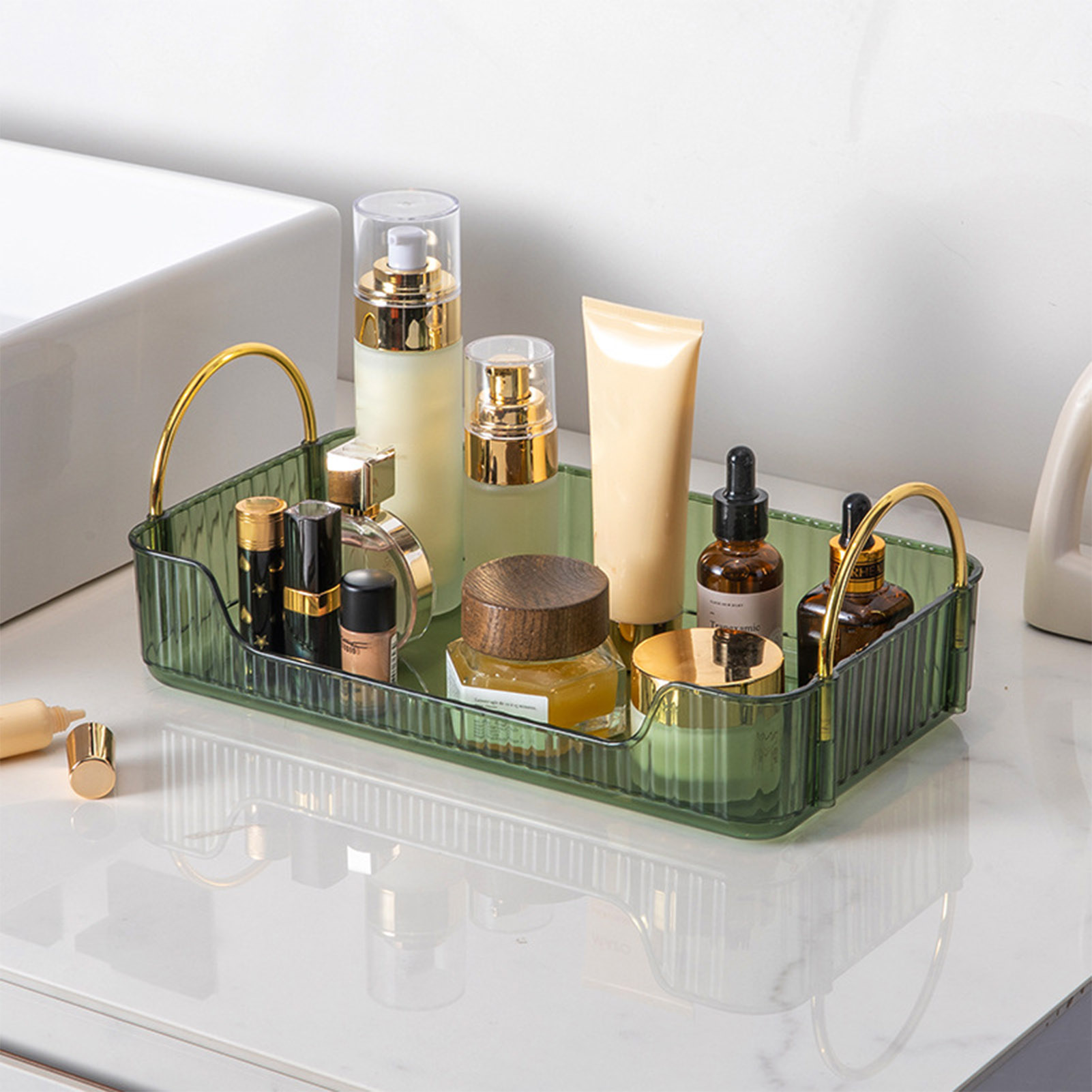 Home Bathroom Organizer - バスルームオーガナイザーラックライト高級アクリル収納ホルダー、ジュエリー、化粧品、スキンケア、ヘアアクセサリー、家庭用収納ボックス