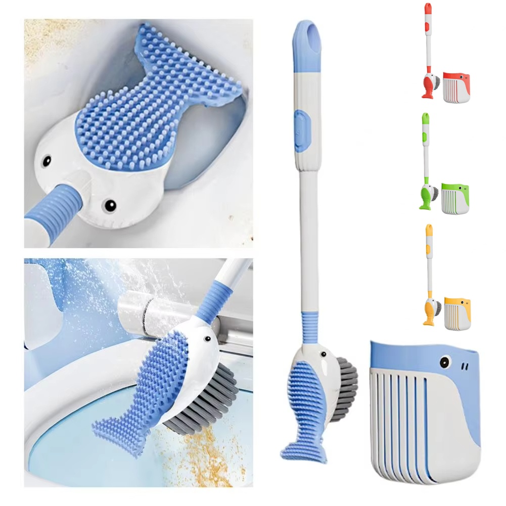Toilet Brush Holder - ホヤ水トイレ掃除ブラシ,360度,シリコンヘッド,吊り下げ穴デザイン,壁掛け