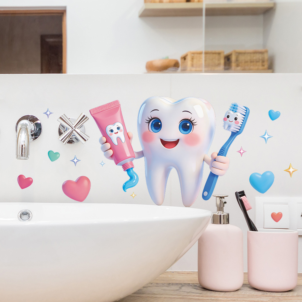Jet Home Bathroom - 漫画の歯のデザインの壁ステッカー PVC 防水、簡単に剥がして取り付けることができ、浴室、寝室、洗面台、家の装飾に使用できます。