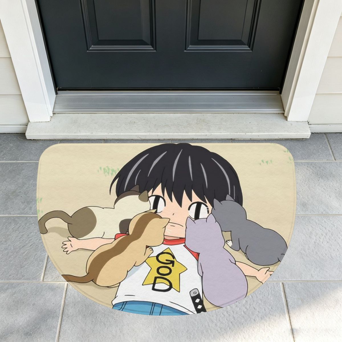 Home Alone Bathroom - かわいいアニメのコタロウは一人暮らし ソフトフランネル製半円形ドアマット 滑り止めバスルームマット 吸水性フロアカーペット 家庭用寝室用