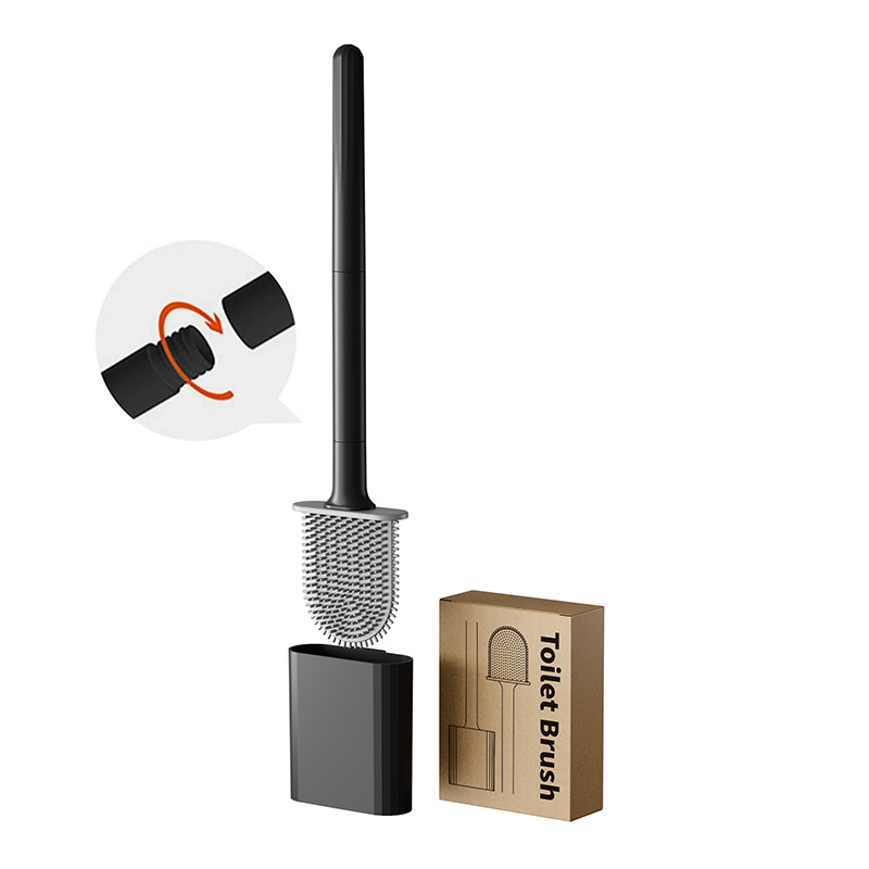 Toilet Brush Holder - ミニシリコン製トイレブラシ（ベース付き）- 水漏れ防止、柔軟なソフト毛、速乾性、浴室掃除用ホルダー