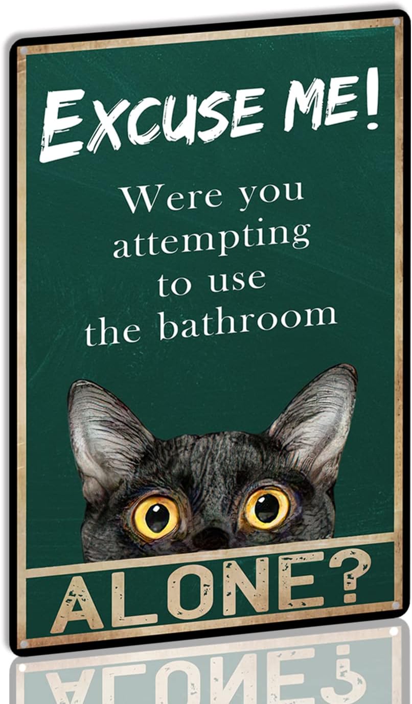 Home Alone Bathroom - YLUYINOM ブリキ看板絵画 面白い黒猫のバスルーム装飾サイン ごめんなさい、バスルームを一人で使うことを試そうとしたのですか？ ホーム W