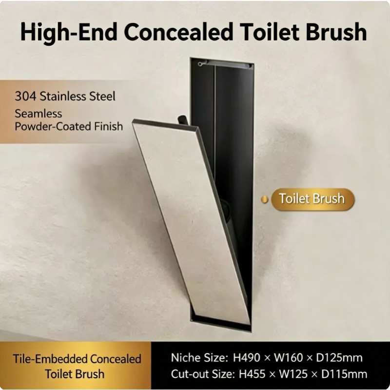 Toilet Brush Holder - 隠しトイレブラシホルダー+ステンレス鋼304埋め込み式トイレブラシ収納ラック、省スペースで便利