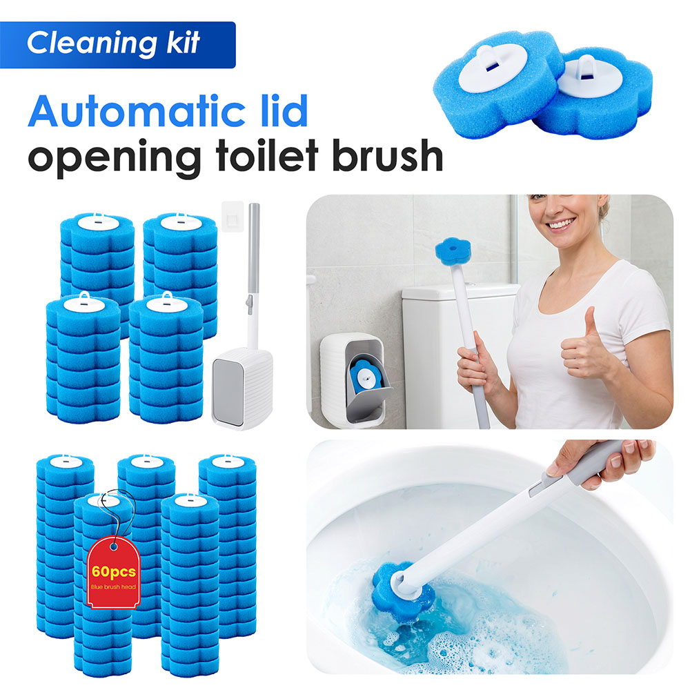 Toilet Brush Holder - 新しいトイレブラシ＆ホルダーセット、使い捨てリフィル交換ヘッド付き、クリーニングキット、浴室掃除ブラシ、トイレアクセサリーツール
