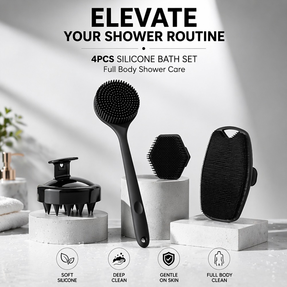 Home Bathroom Cleaning Machine - 4個セット シリコンボディスクラバー ソフト角質除去洗顔ブラシ 優しいシャワーマッサージと肌洗浄用 バスルームアクセサリー