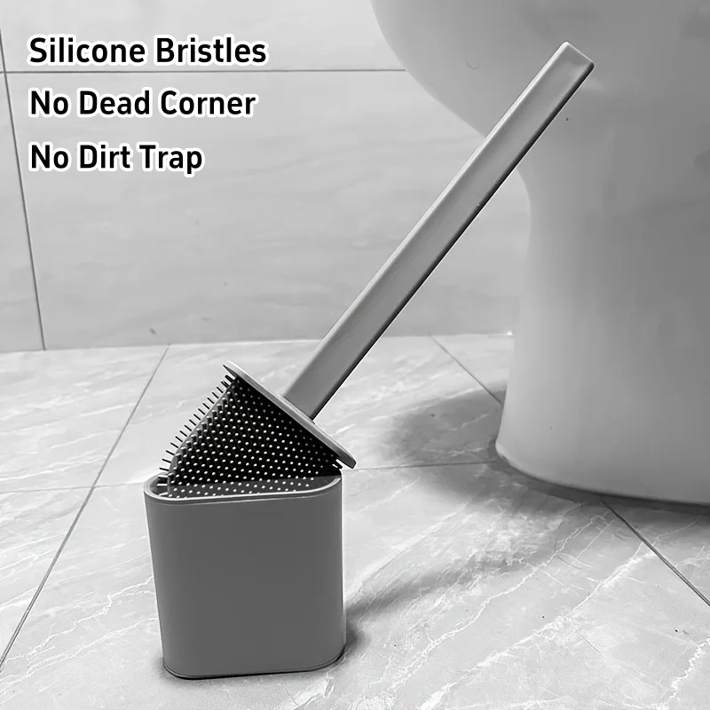 Toilet Brush Holder - トイレブラシ 水漏れ防止 ベース付き シリコン製 平頭 フレキシブル
