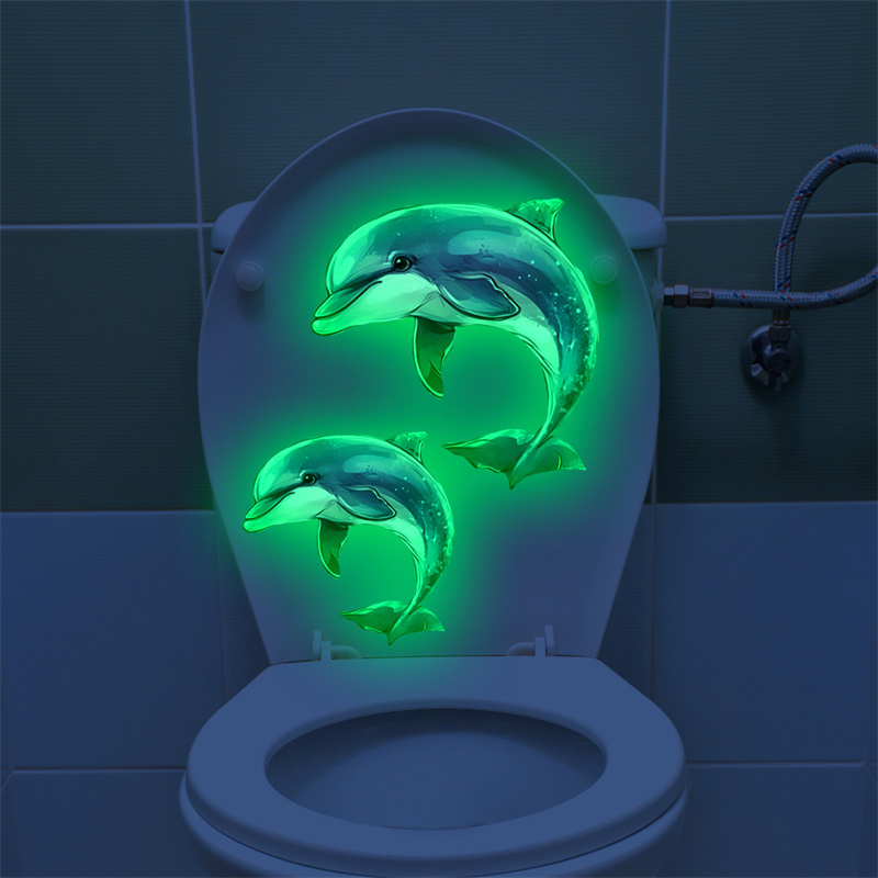 Jet Home Bathroom - 暗闇で光るイルカトイレステッカー自己粘着防水 PVC 子供部屋寝室浴室家の装飾ステッカー