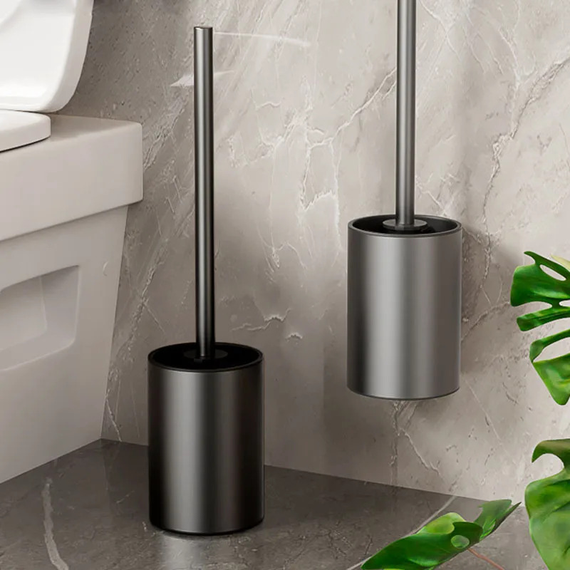 Toilet Brush Holder - 浴室トイレブラシホルダークリーニングツールスペースアルミ壁掛けドリルなし垂直トイレブラシ浴室付属品