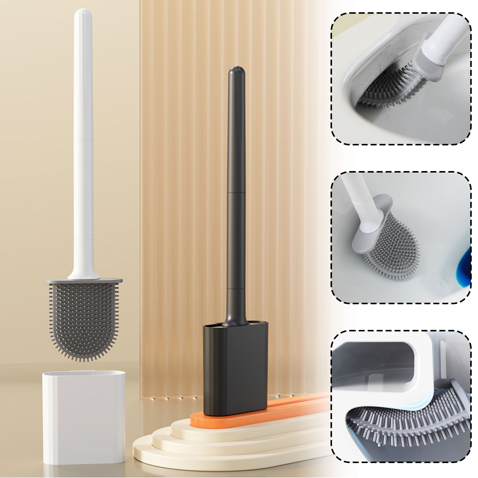 Toilet Brush Holder - シリコーントイレブラシホルダー付き壁掛けトイレクリーニングブラシゴム毛トイレクリーナーブラシバスルームアクセサリー