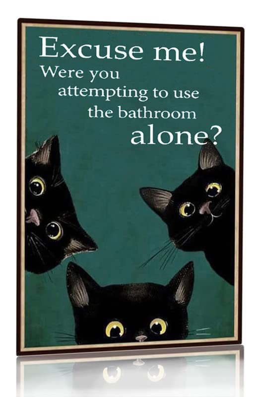Home Alone Bathroom - 面白い黒猫のバスルーム装飾サイン「すみません、一人でトイレを使おうとしていましたか？」メタルティンサイン ホームバスルーム用