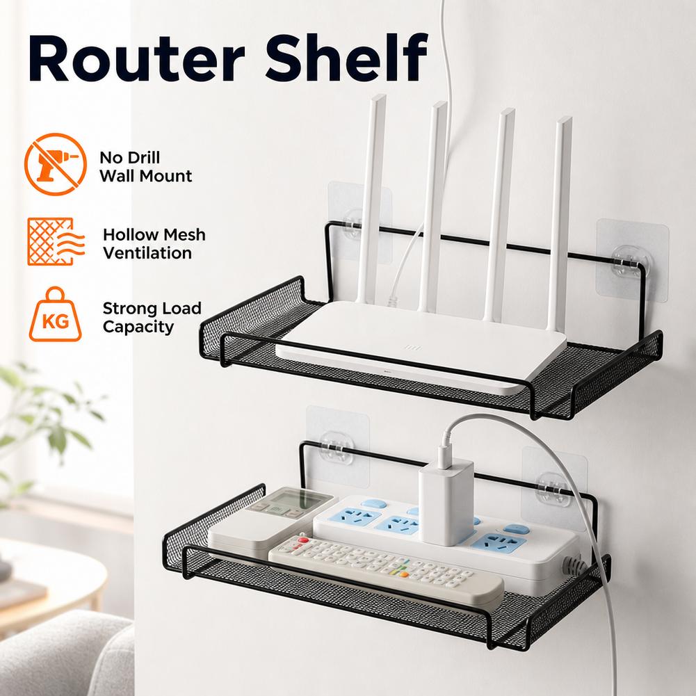 Home Bathroom Organizer - ステンレス製壁掛けルーターシェルフ 穴あけ不要 WiFi収納オーガナイザー 家庭用 バスルーム キッチンシェルフ