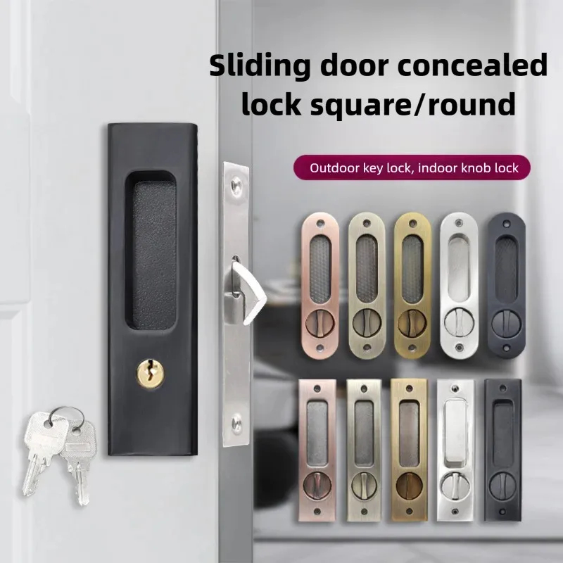 Home Bathroom Key - 頑丈な黒色のスライド式ドアフックロック（鍵付き）、強化された屋内セキュリティハンドル（バルコニー、キッチン、バスルーム、家の保護用）