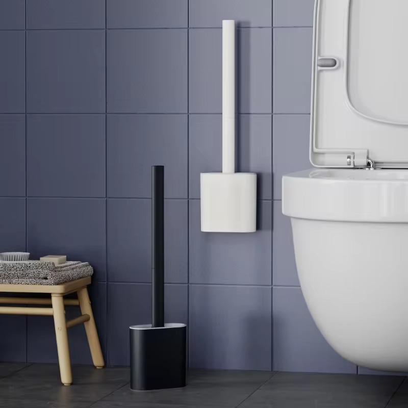 Toilet Brush Holder - 1PC 黒壁掛けトイレブラシシリコーンフラットブラシヘッドトイレブラシクリーナーブラシセットトイレクリーニングブラシ浴室