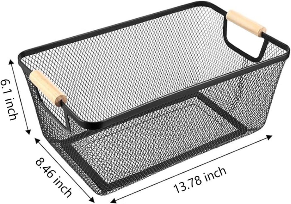 木製ハンドル付き大型ワイヤー収納オーガナイザーバスケット、多 - Home Bathroom Organizer のレビューと価格