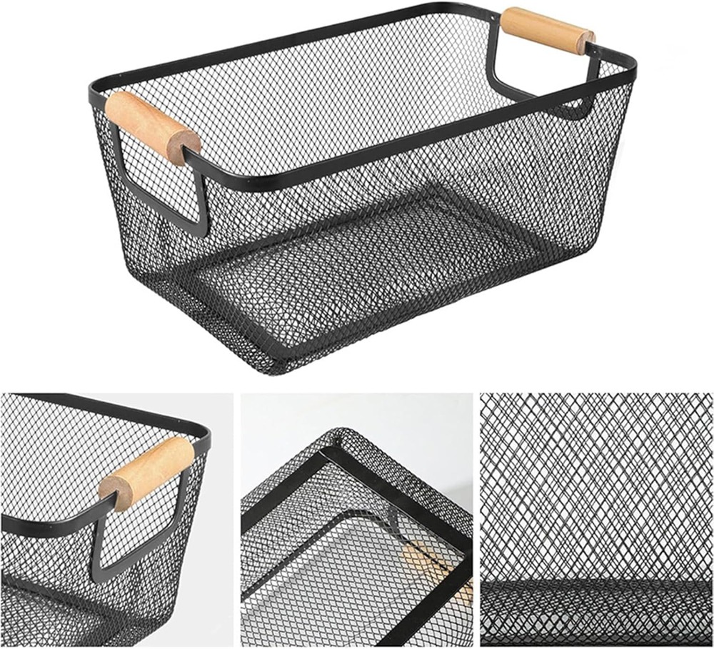 木製ハンドル付き大型ワイヤー収納オーガナイザーバスケット、多 - Home Bathroom Organizer のレビューと価格