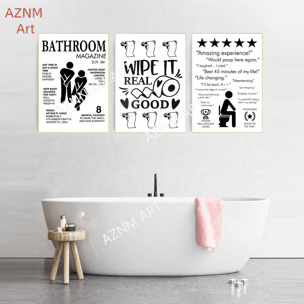 壁アートキャンバス絵画面白いバスルームルールサイン北欧黒白ポ - Home Bathroom Wall Art のレビューと価格