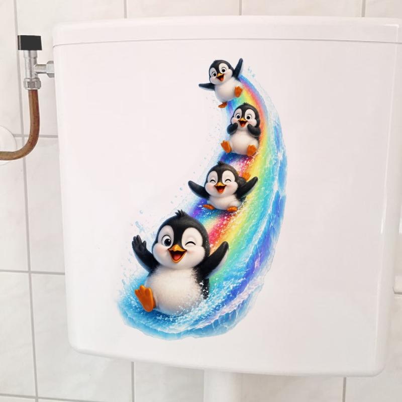 1個入りのかわいいペンギンのトイレ蓋ステッカー、防水性と自己 - Jet Home Bathroom のレビューと価格