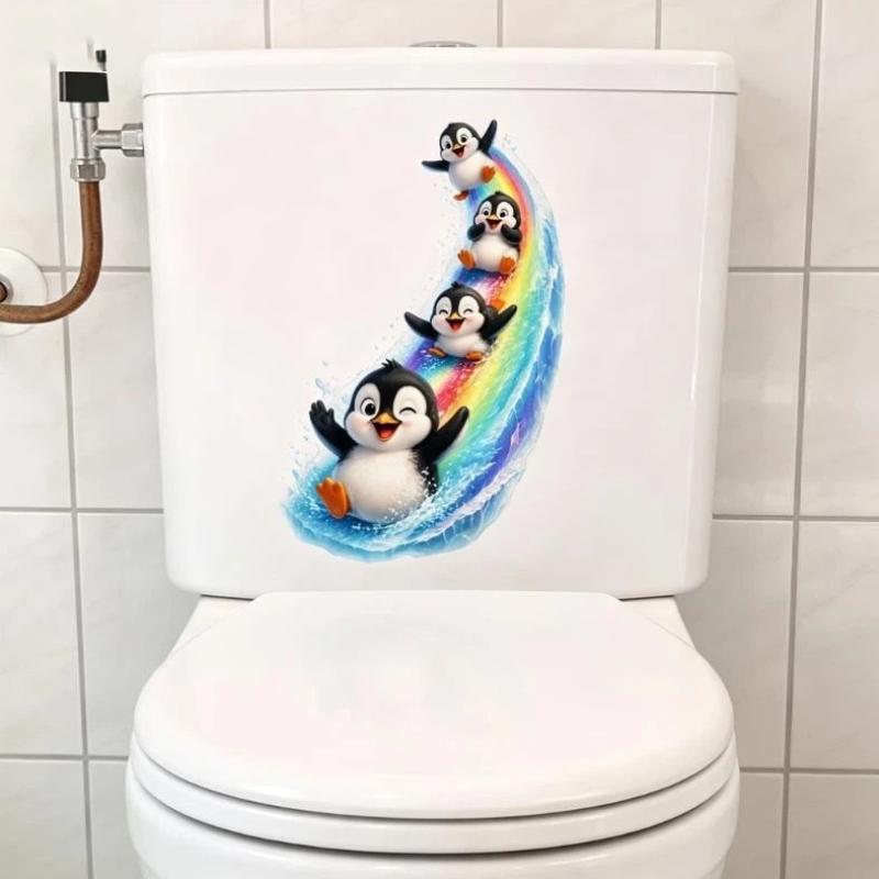 1個入りのかわいいペンギンのトイレ蓋ステッカー、防水性と自己 - Jet Home Bathroom のレビューと価格