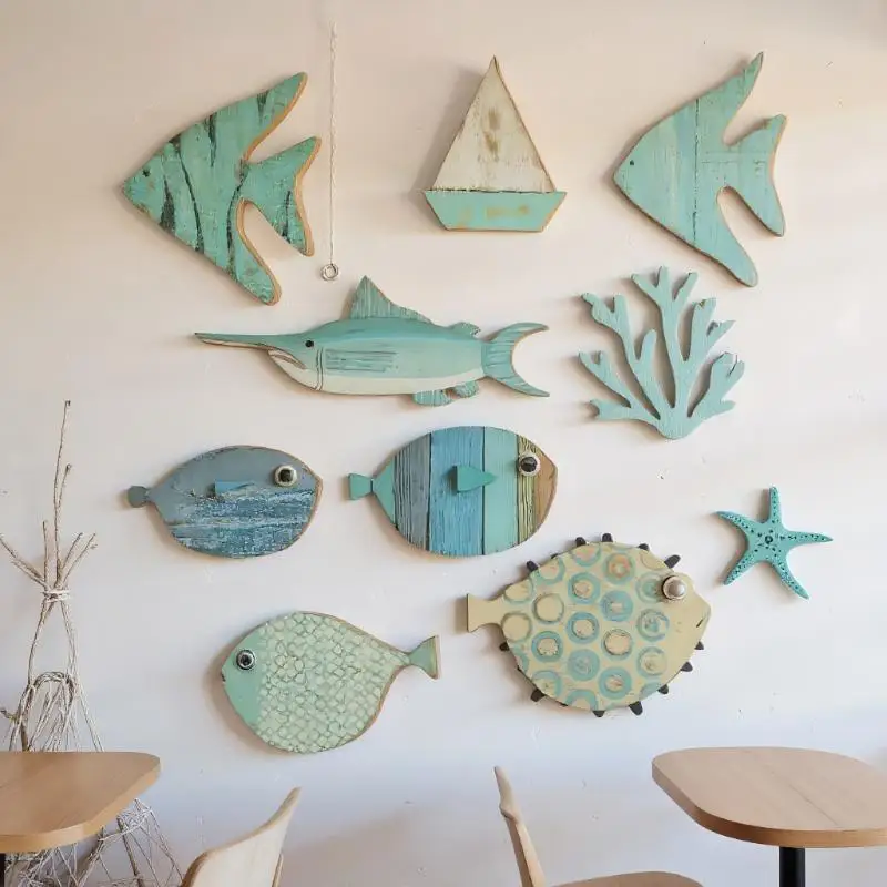 10 ピース/セット魚の壁の装飾木製魚ぶら下げビーチテーマ浴 - Jet Home Bathroom のレビューと価格