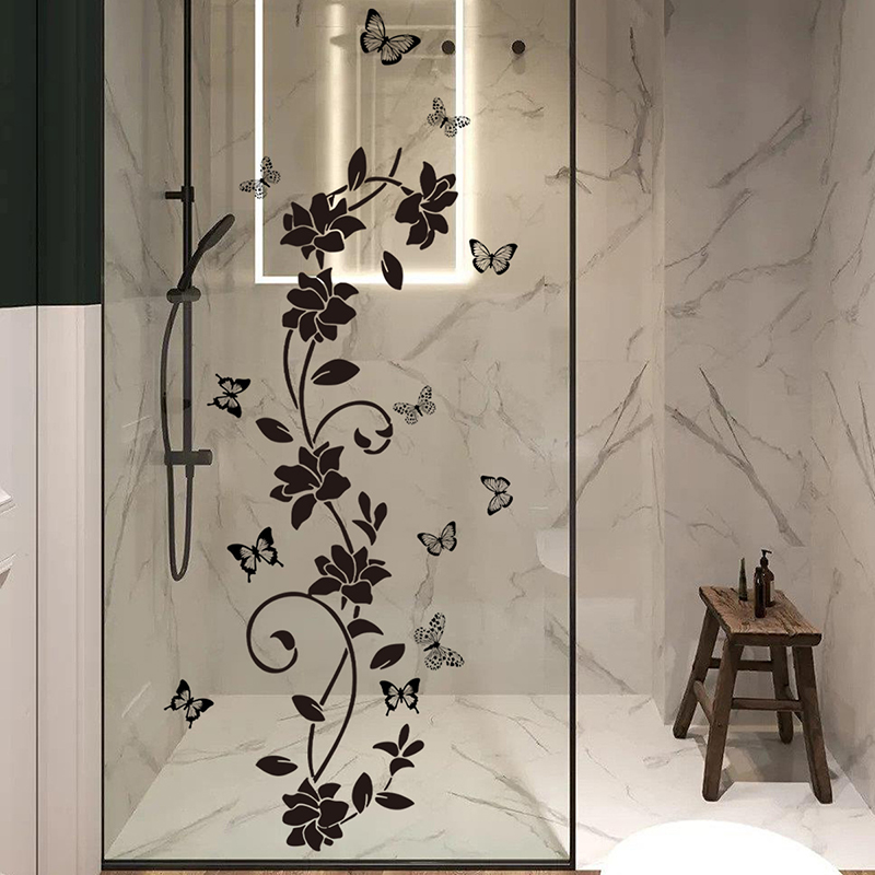 黒花柄アイリスの花の木ミラーガラスステッカーホームバスルーム - Jet Home Bathroom のレビューと価格