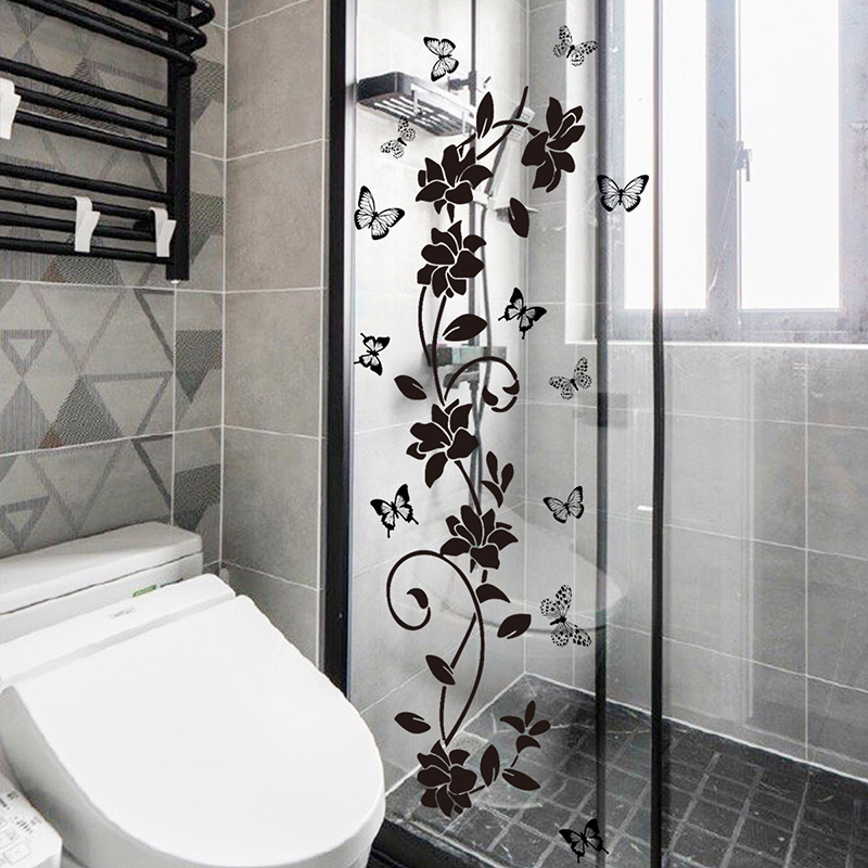 黒花柄アイリスの花の木ミラーガラスステッカーホームバスルーム - Jet Home Bathroom のレビューと価格