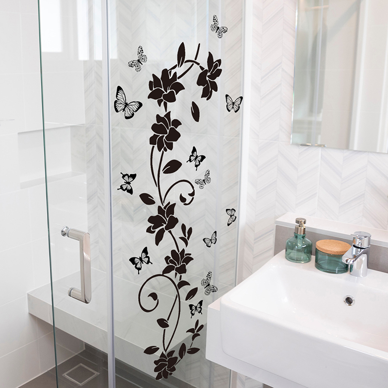 黒花柄アイリスの花の木ミラーガラスステッカーホームバスルーム - Jet Home Bathroom のレビューと価格