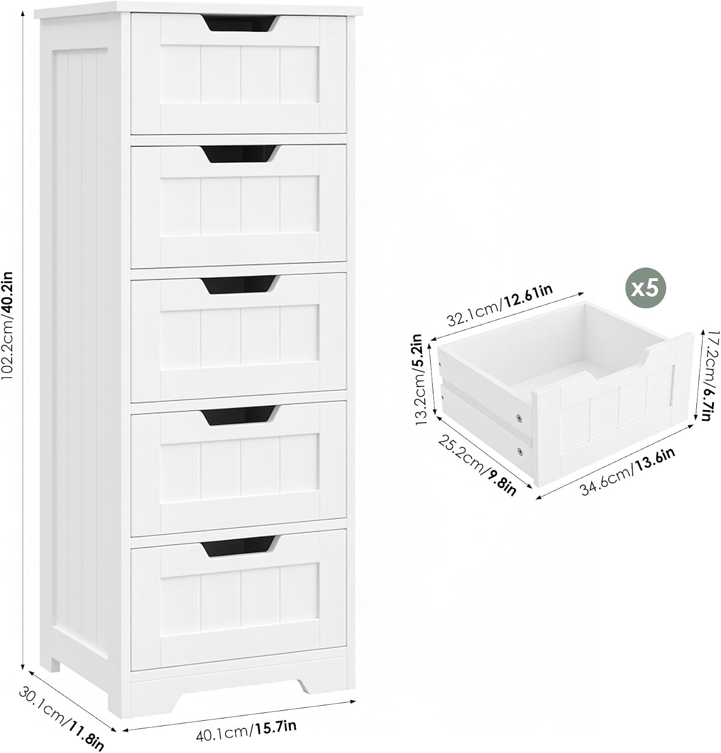 自立型バスルーム収納キャビネット、5つの引き出し付き木製フロ - Home Bathroom Organizer のレビューと価格