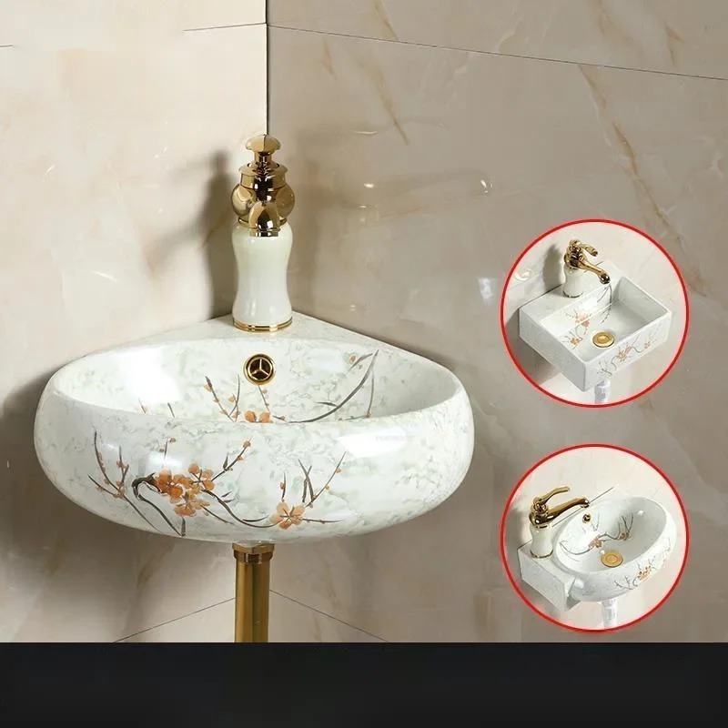 セラミック製コーナー三角形壁掛け小型洗面台 省スペース吊り下 - Home Bathroom Sink のレビューと価格