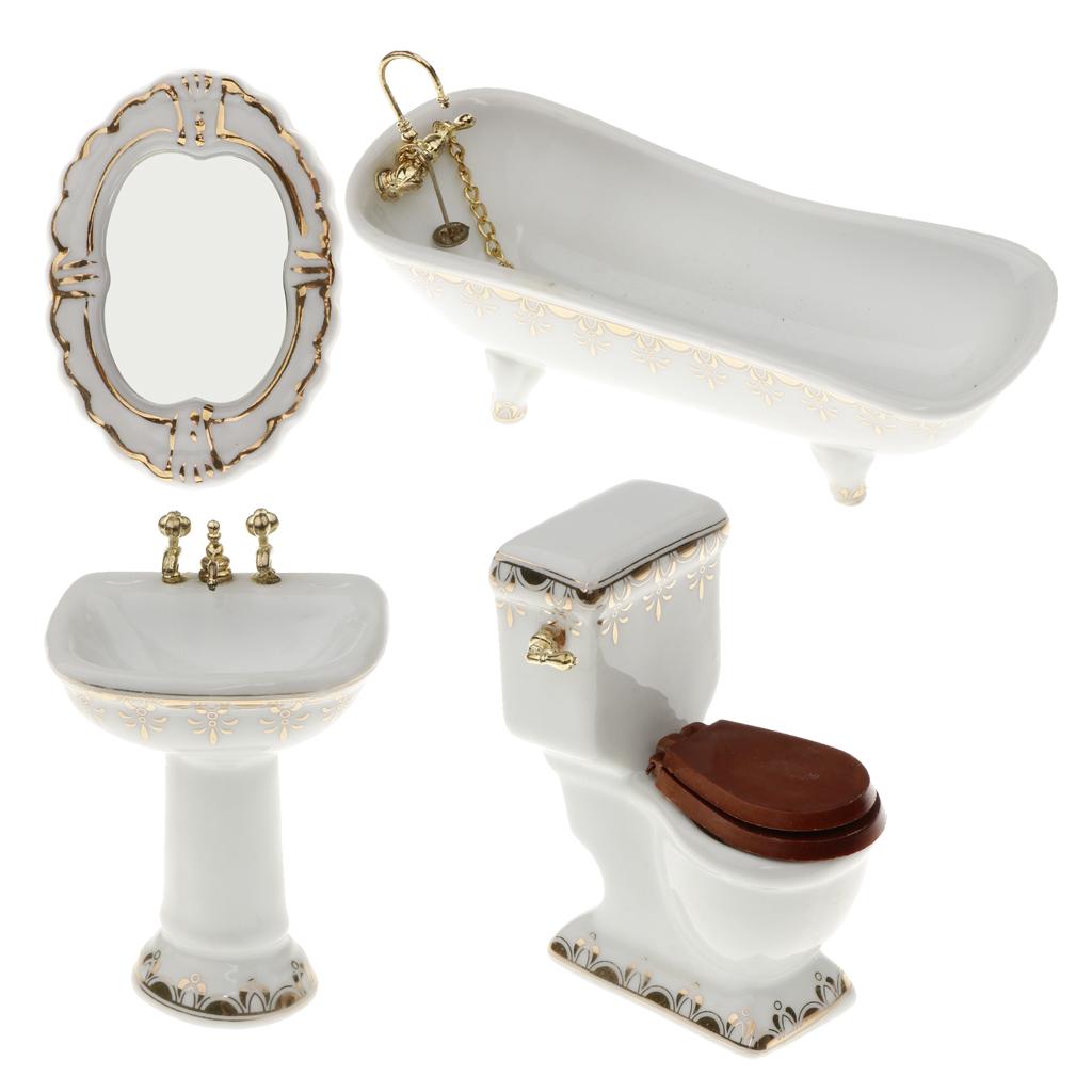 セラミックドールハウスバスルームセットミニチュア浴槽トイレシ - Home Bathroom Sink のレビューと価格