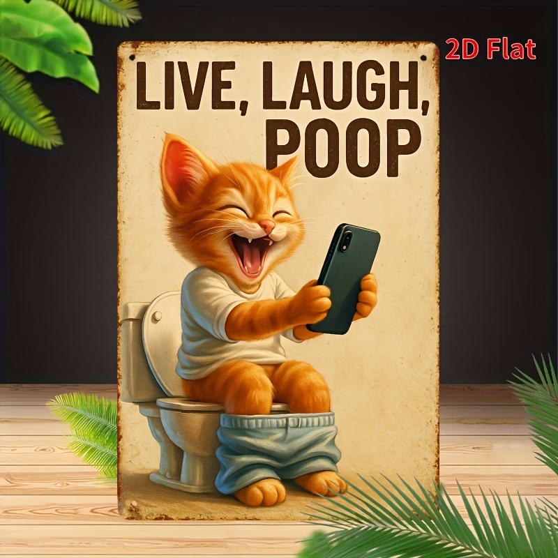 トイレに座っている面白い猫 メタルウォールアート - ヴィン - Home Bathroom Wall Art のレビューと価格