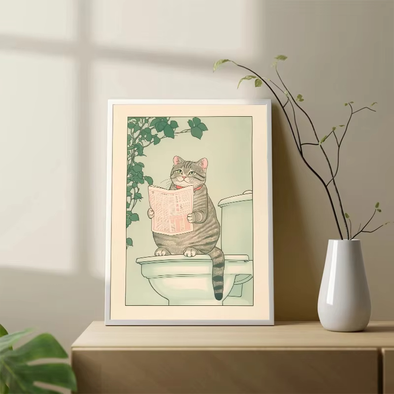 フレームレス猫と浴槽の日本風ヴィンテージクラシックタイガーキ - Home Bathroom Wall Art のレビューと価格