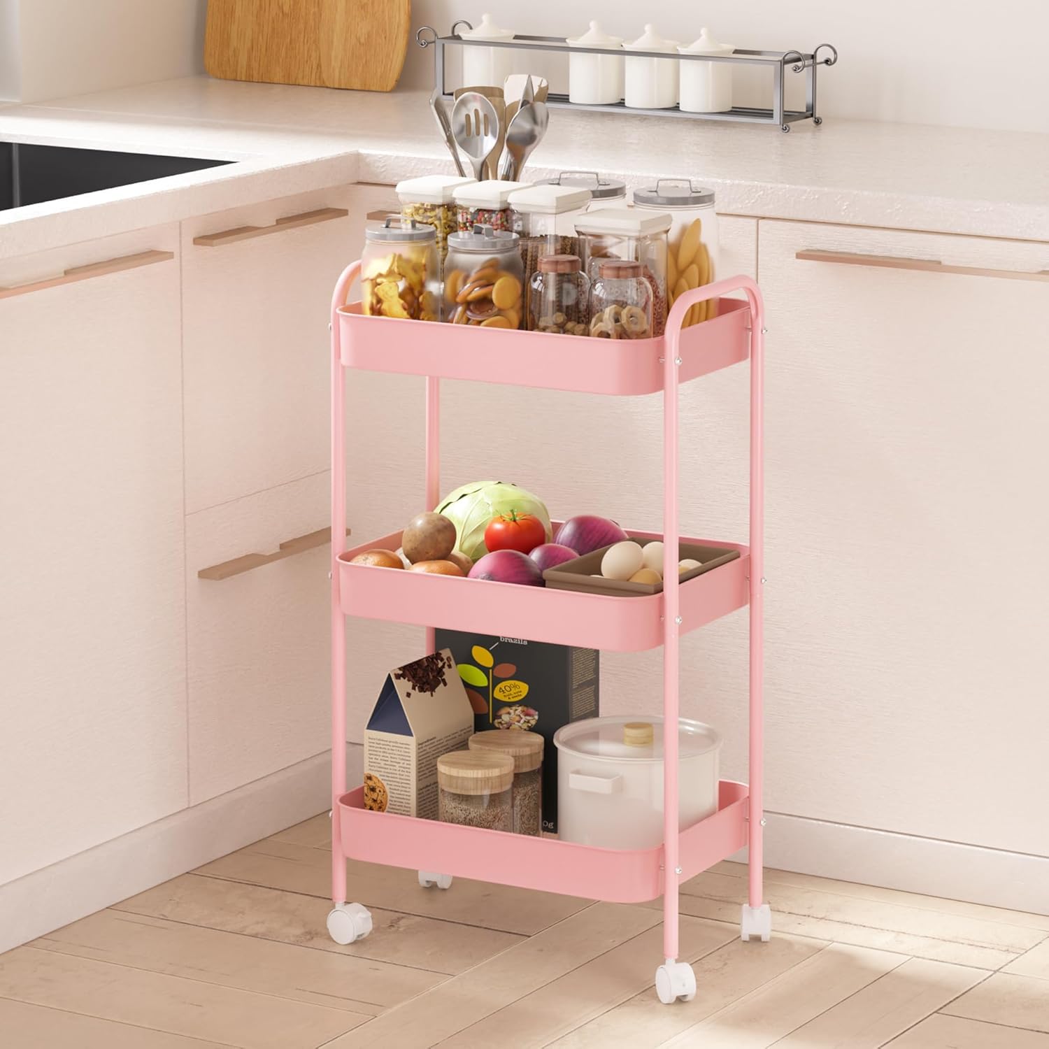 3段式ローリング収納カート、頑丈な金属メッシュオーガナイザー - Home Bathroom Organizer のレビューと価格