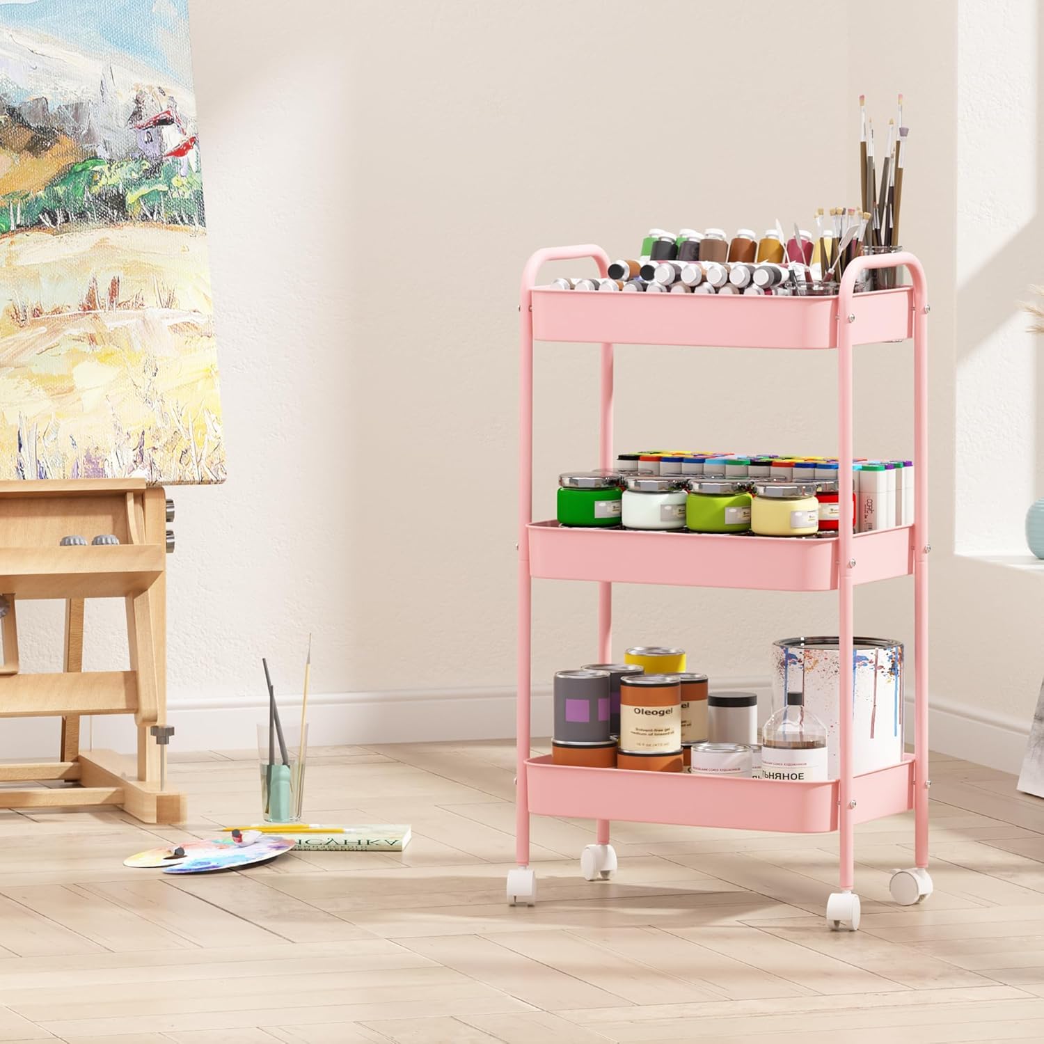 3段式ローリング収納カート、頑丈な金属メッシュオーガナイザー - Home Bathroom Organizer のレビューと価格