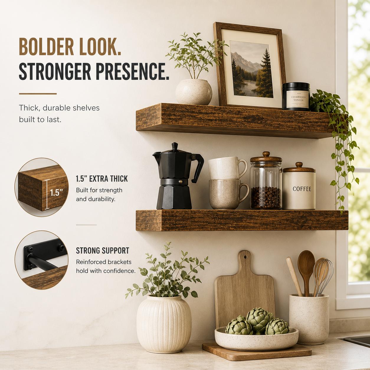 2個セット 素朴な木製フローティングシェルフ 壁掛け収納ラッ - Home Bathroom Organizer のレビューと価格