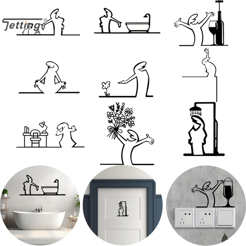 黒いシャワーフィギュア壁飾りミニマリストラインメタルバスルー - Jet Home Bathroom のレビューと価格