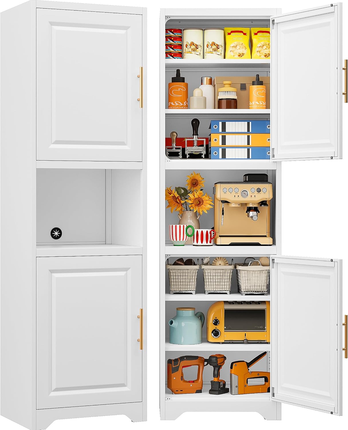 高さ67インチのスリムな収納キャビネット、2つの扉と7つの棚 - Home Bathroom Organizer のレビューと価格
