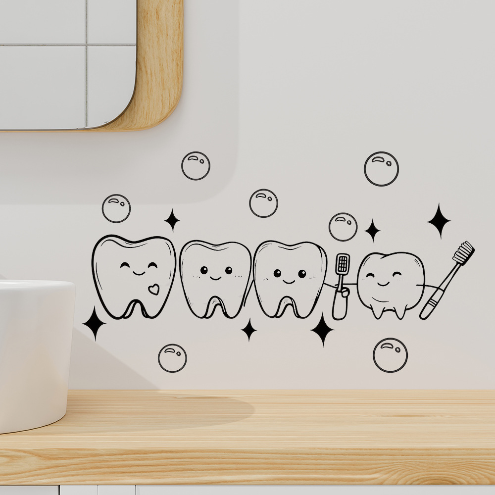漫画の歯のデザインの壁ステッカー PVC 防水、簡単に剥がし - Jet Home Bathroom のレビューと価格