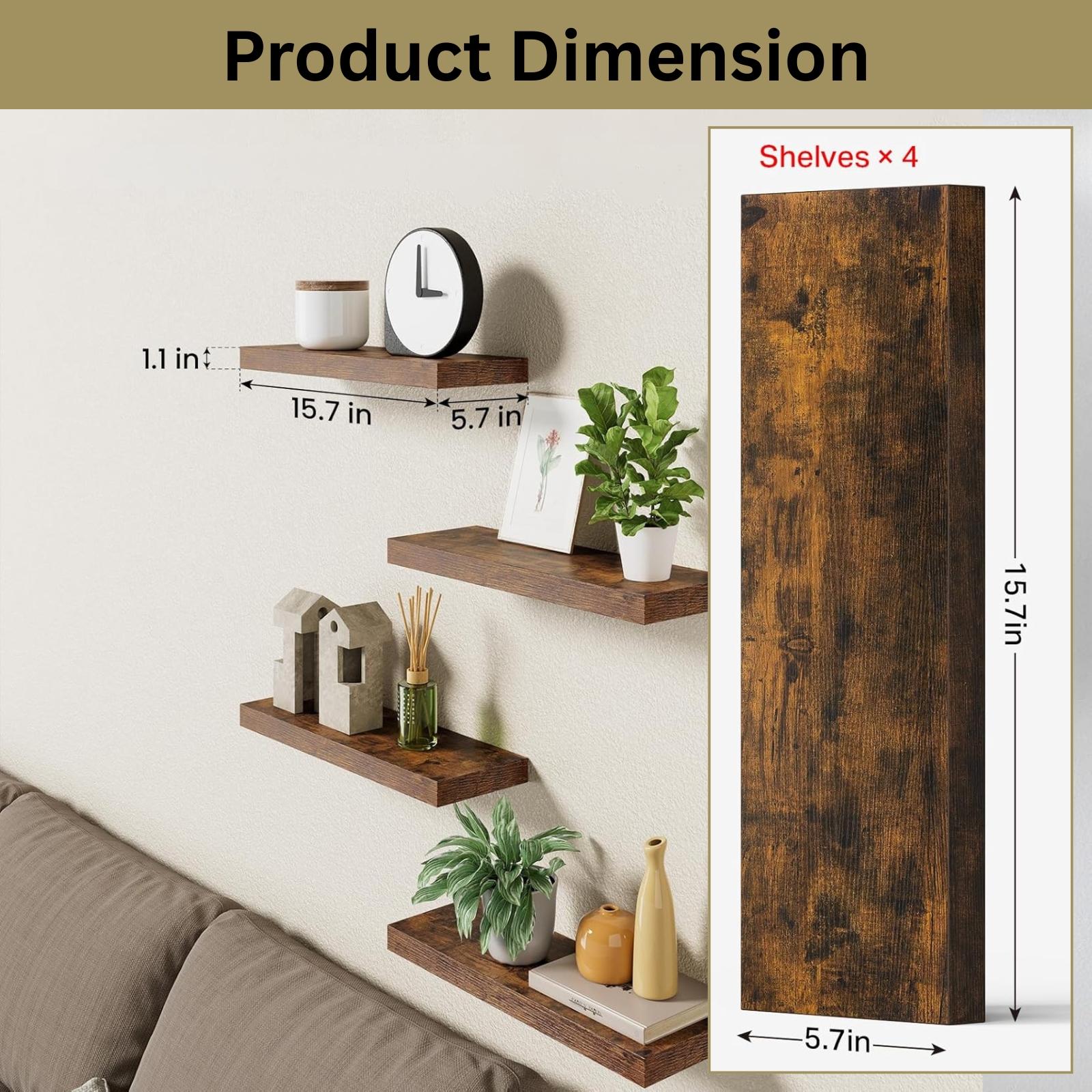 4個セットのフローティングシェルフ 壁掛け収納ラック 素朴な - Home Bathroom Organizer のレビューと価格