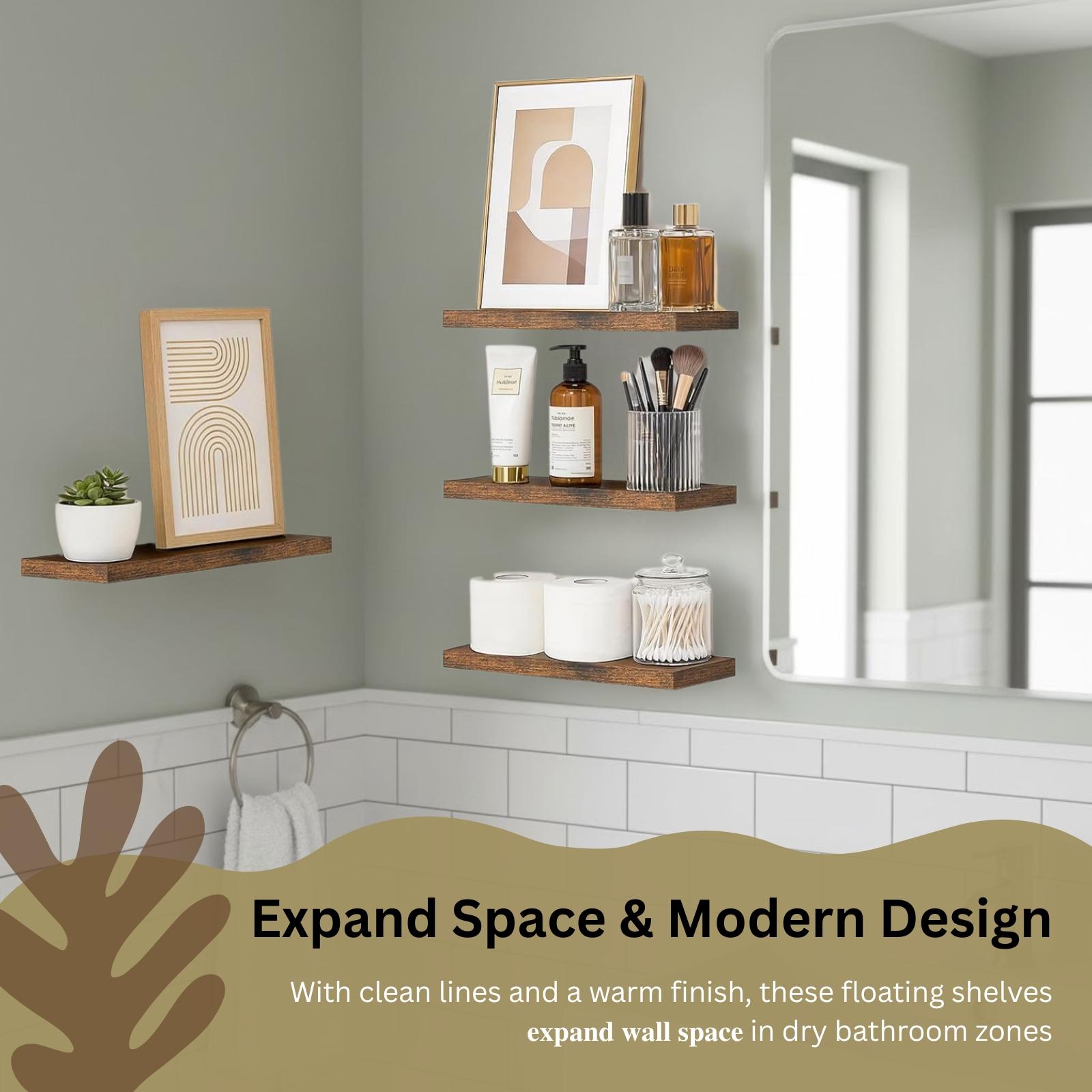 4個セットのフローティングシェルフ 壁掛け収納ラック 素朴な - Home Bathroom Organizer のレビューと価格