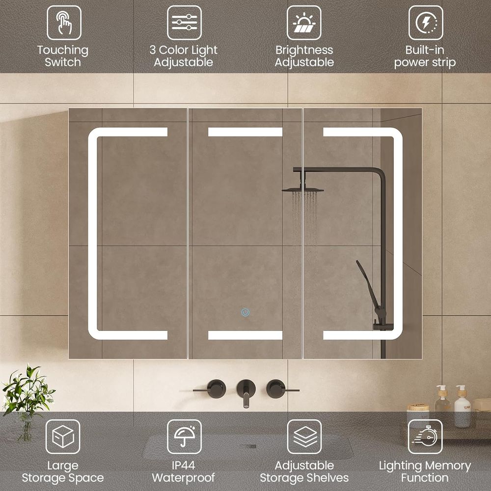 鏡付き薬棚オーガナイザー、照明付き収納付き浴室薬棚、LEDラ - Home Bathroom Organizer のレビューと価格