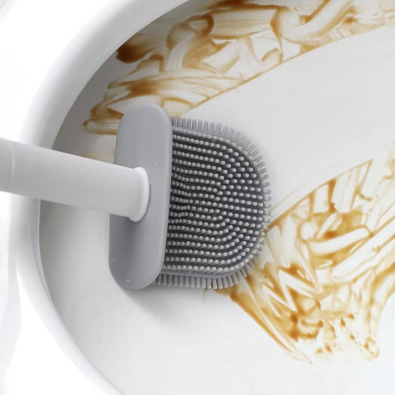 1PC 黒壁掛けトイレブラシシリコーンフラットブラシヘッドト - Toilet Brush Holder のレビューと価格