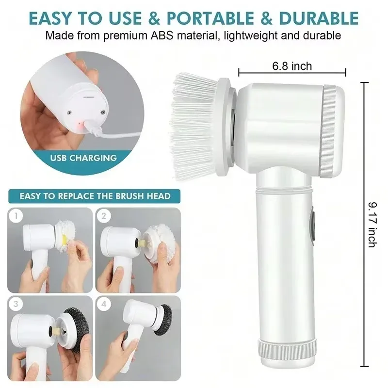 新しいコードレススピンスクラバー、電動充電式、5 in 1ブ - Home Bathroom Cleaning Machine のレビューと価格